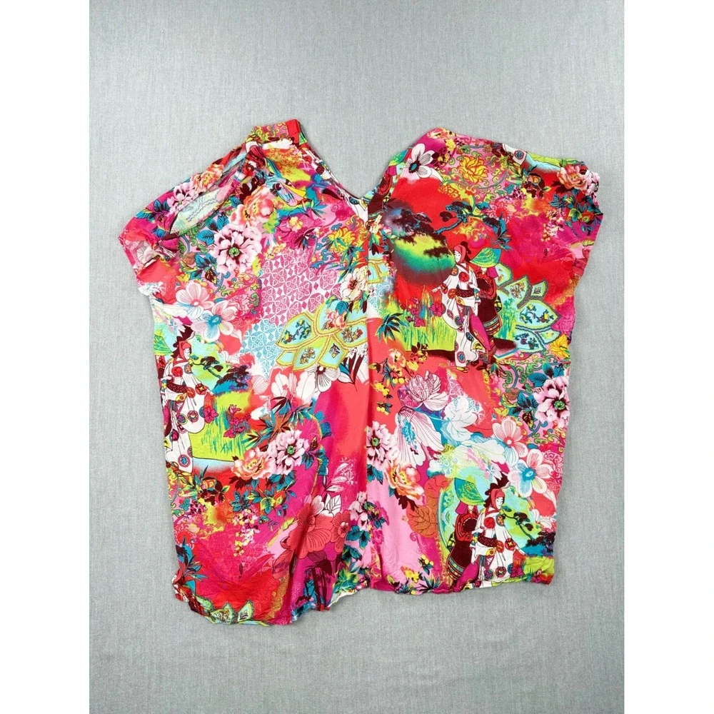 Josie Natori‎ Geisha Floral Print V-Neck Sleep Top Pink Multicolor XS